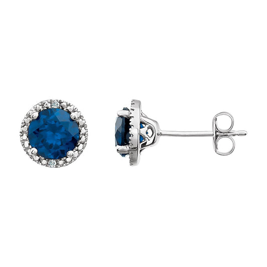 Sterling Silver Lab-Grown Blue Sapphire & .01 CTW Natural Diamond Earrings