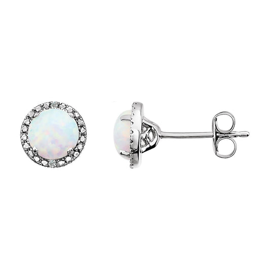 Sterling Silver Lab-Grown Opal & .01 CTW Natural Diamond Earrings