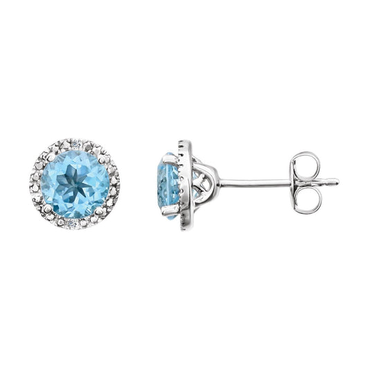 Sterling Silver Natural Sky Blue Topaz & .01 CTW Natural Diamond Earrings