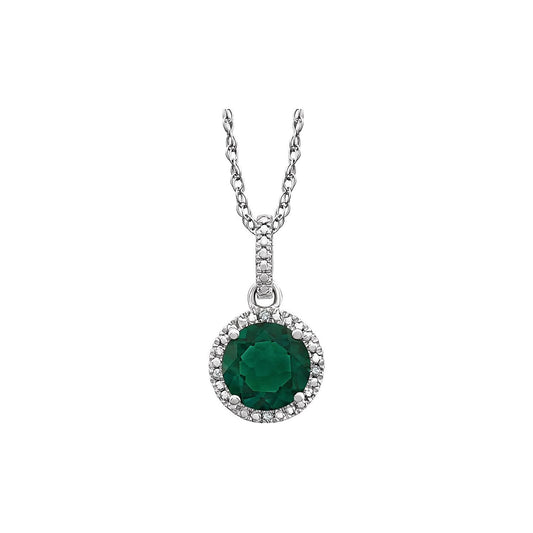 Sterling Silver Lab-Grown Emerald & .01 CTW Natural Diamond 18" Necklace, 12.1 x 9.4 mm