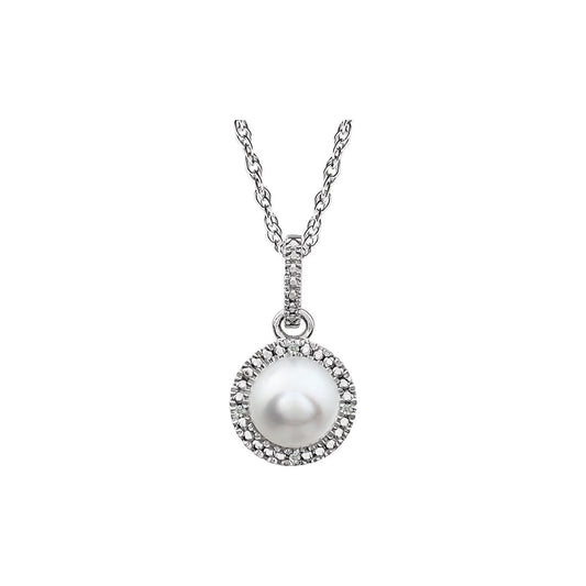 Sterling Silver Cultured White Freshwater Pearl & .01 CTW Natural Diamond 18" Necklace