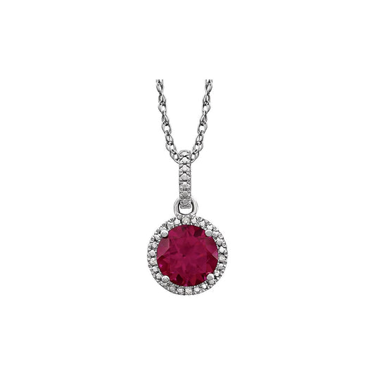 Sterling Silver Lab-Grown Ruby & .01 CTW Natural Diamond 18" Necklace, 12.1 x 9.4 mm