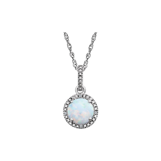 Sterling Silver Lab-Grown White Opal & .01 CTW Natural Diamond 18" Necklace