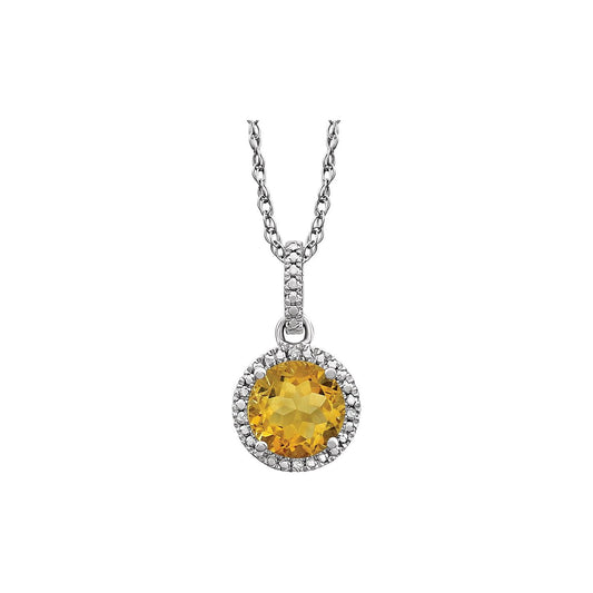 Sterling Silver Natural Citrine & .01 CTW Natural Diamond 18" Necklace, 12.1 x 9.4 mm