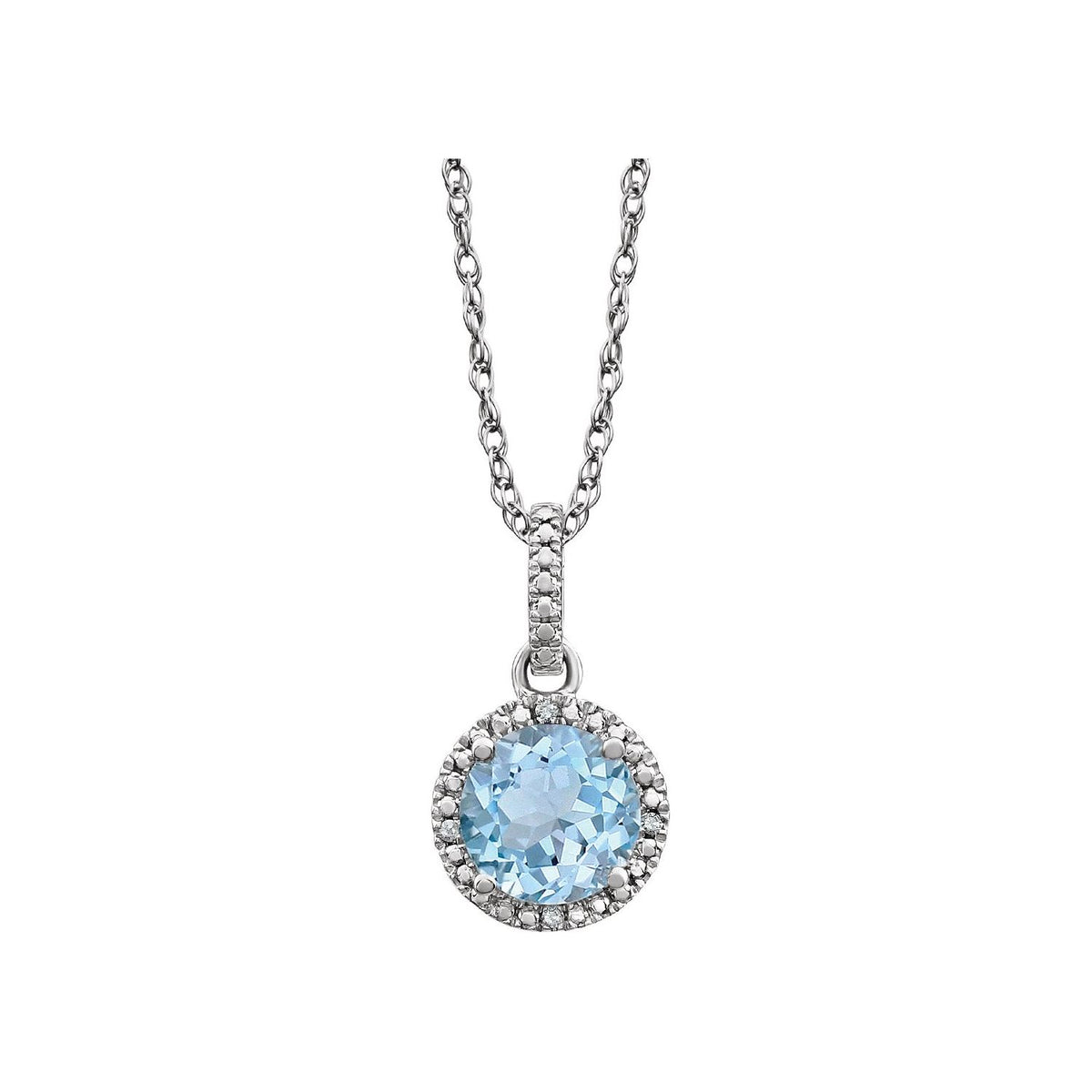 Sterling Silver Natural Sky Blue Topaz & .01 CTW Natural Diamond 18" Necklace, 12.1 x 9.4 mm