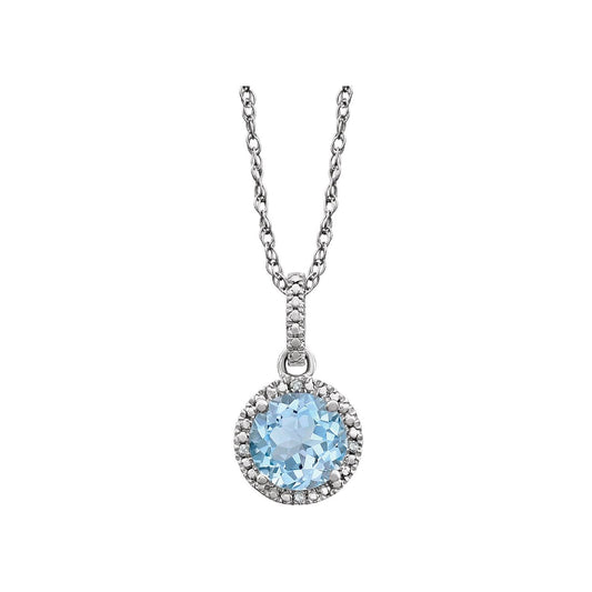 Sterling Silver Natural Sky Blue Topaz & .01 CTW Natural Diamond 18" Necklace, 12.1 x 9.4 mm