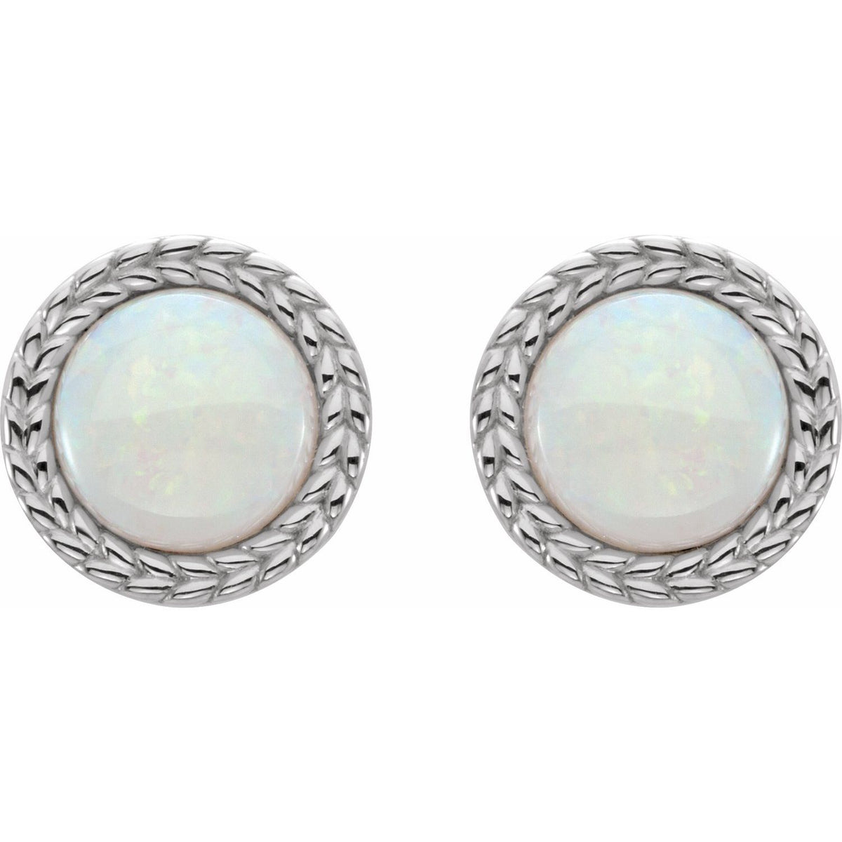 Platinum Natural White Opal Bezel-Set Leaf Earrings