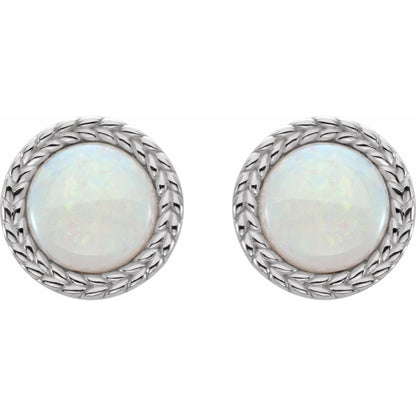 Platinum Natural White Opal Bezel-Set Leaf Earrings
