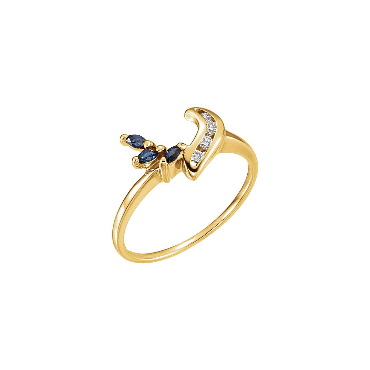 14K Yellow Gold Natural Blue Sapphire & .07 CTW Natural Diamond Ring
