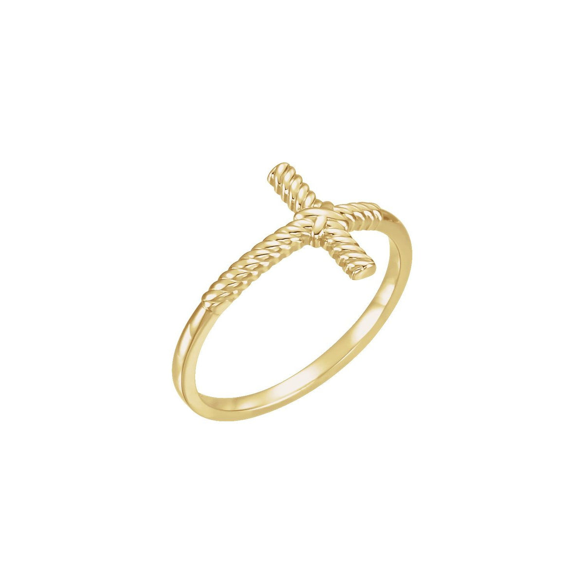 14K Yellow Gold Rope Sideways Cross Ring