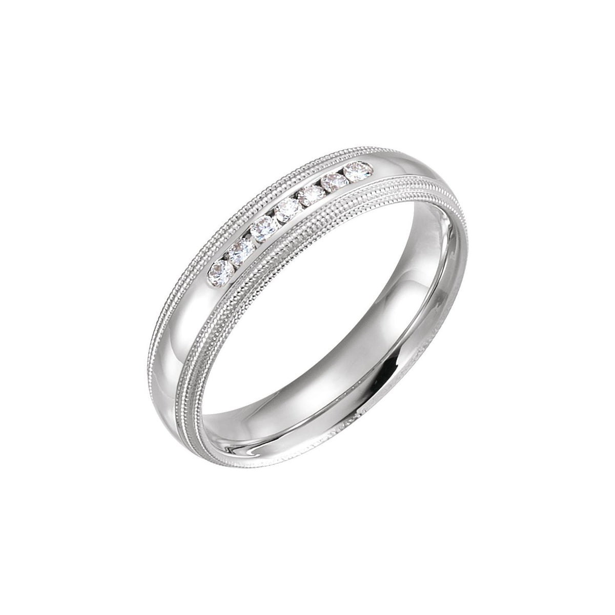 1/6 CTW Natural Diamond Double Milgrain Edge Comfort-Fit Half Round Band, 5 mm, Style 2