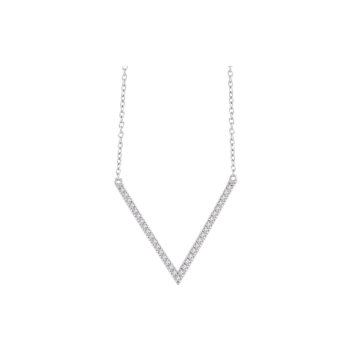 14K White Gold 1/8 CTW Natural Diamond V 16-18" Necklace