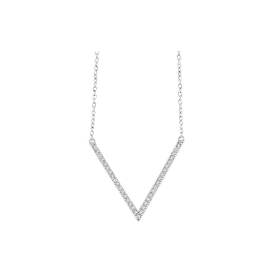 14K White Gold 1/6 CTW Natural Diamond V 16-18" Necklace