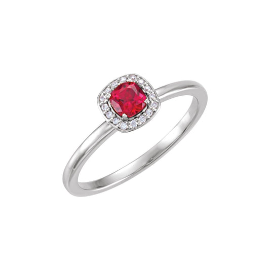 14K White Gold Lab-Grown Ruby & .04 CTW Natural Diamond Halo-Style Ring