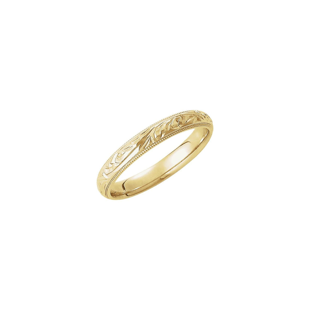 Hand-Engraved Milgrain Sculptural Comfort-Fit Half-Round Band