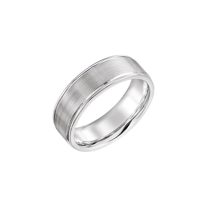 14K White Gold Stepped-Edge Grooved Comfort-Fit Flat Band