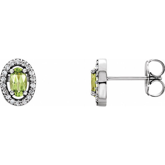 14K White Gold Natural Peridot & .08 CTW Natural Diamond Earrings