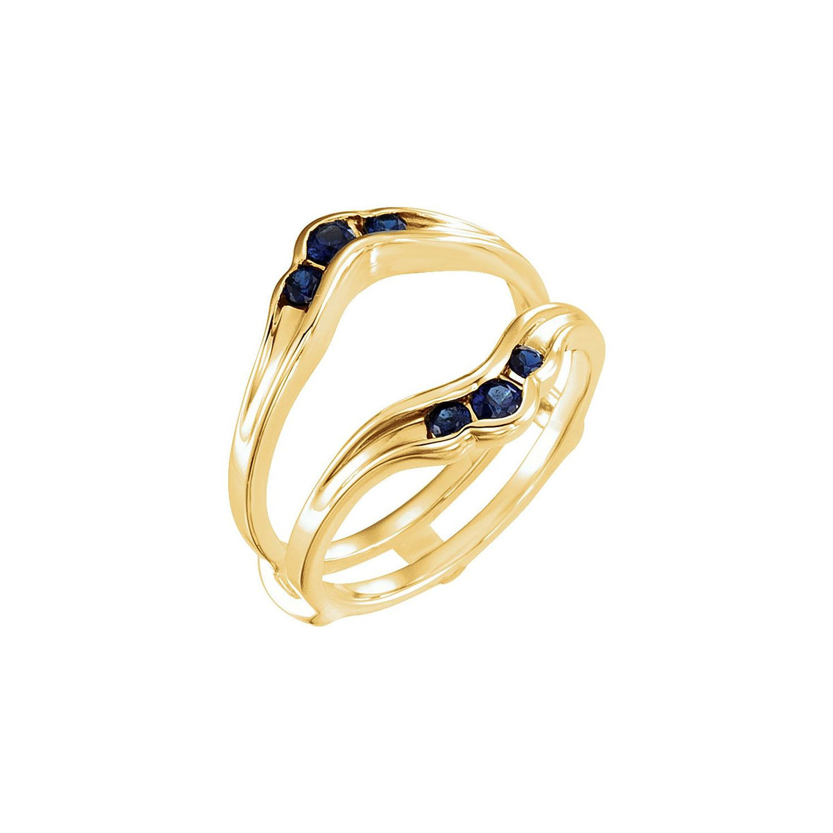 14K Yellow Gold Natural Blue Sapphire Ring Guard