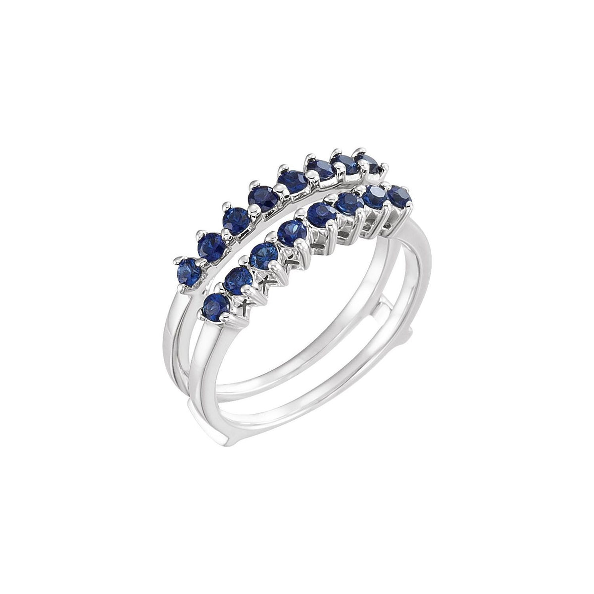 14K White Gold Natural Blue Sapphire Ring Guard