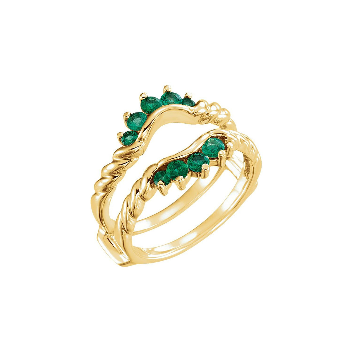 14K Yellow Gold Natural Emerald Ring Guard