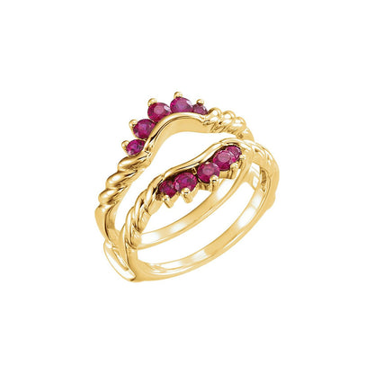14K Yellow Gold Natural Ruby Ring Guard, Style 2