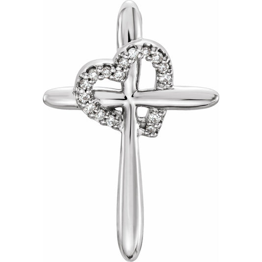 .04 CTW Natural Diamond Heart & Cross Pendant
