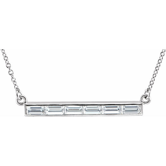 14K White Gold 3/4 CTW Natural Diamond Bar 17" Necklace