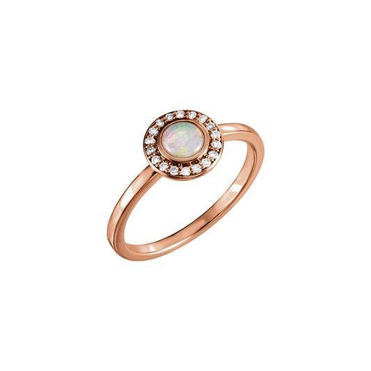 14K Rose Gold Natural White Opal & .07 CTW Natural Diamond Halo-Style Ring