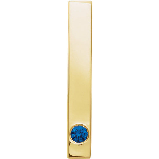 14K Yellow Gold Natural Blue Sapphire Family Engravable Bar Pendant