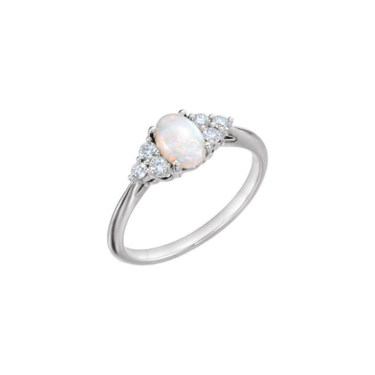 Natural White Opal & 1/6 CTW Natural Diamond Ring