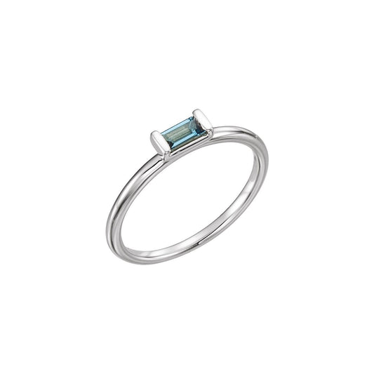 14K White Gold Natural London Blue Topaz Stackable Ring