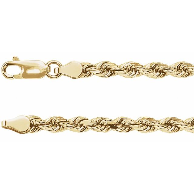 14K Yellow Gold Diamond-Cut Rope 24" Chain, 3.9 mm