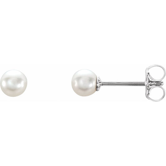 Sterling Silver 4- Cultured White Freshwater Pearl Earrings