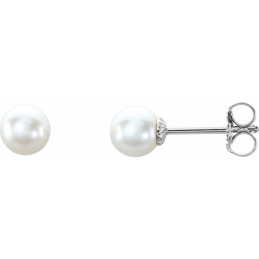 Sterling Silver 5- Cultured White Freshwater Pearl Earrings