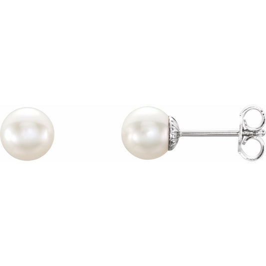 Sterling Silver 6- Cultured White Freshwater Pearl Earrings