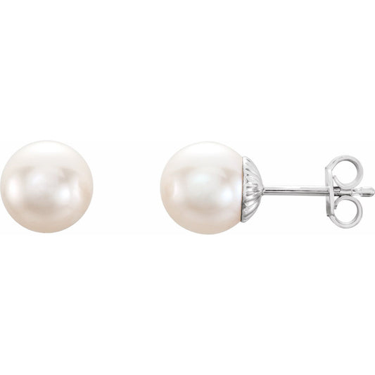 Sterling Silver 8- Cultured White Freshwater Pearl Earrings