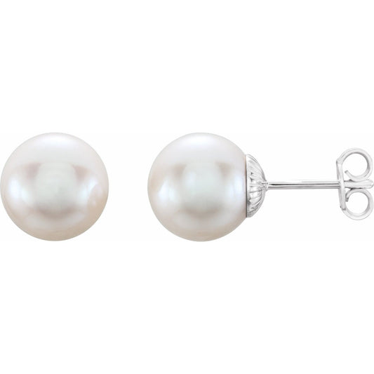 Sterling Silver 9.5- Cultured White Freshwater Pearl Earrings