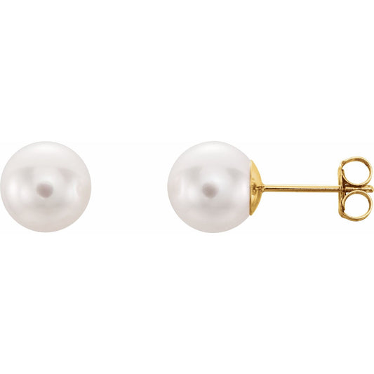 14K Yellow Gold Cultured White Akoya Pearl Earrings (61103)