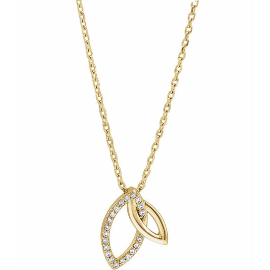 14K Yellow Gold .05 CTW Natural Diamond Double Leaf 18" Necklace