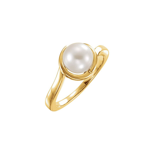 14K Yellow Gold Cultured White Freshwater Pearl Ring