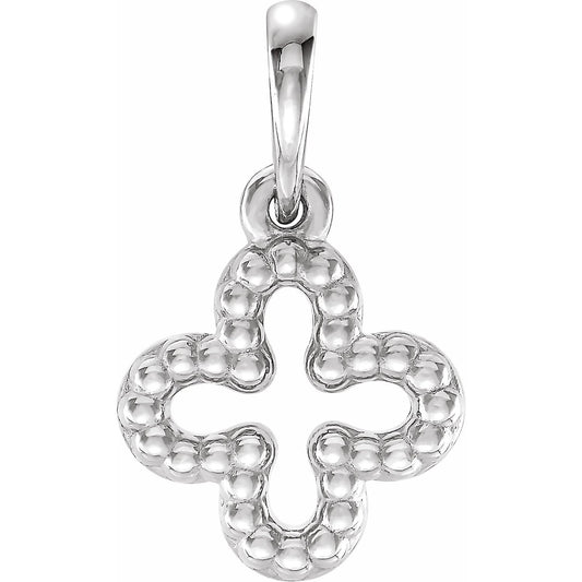 14K White Gold Beaded Clover Pendant