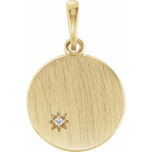 14K Yellow Gold .005 CT Natural Diamond Engravable Pendant