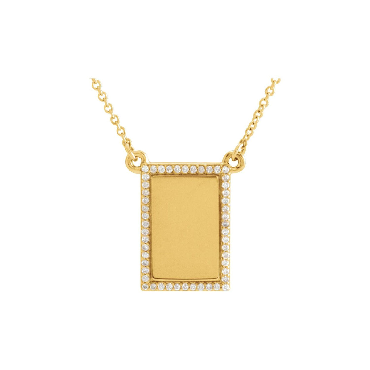 14K Yellow Gold 1/8 CTW Natural Diamond Engravable Rectangle 18" Necklace