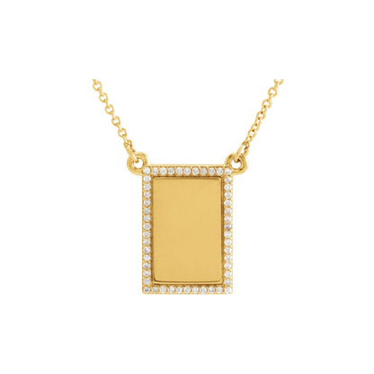 14K Yellow Gold 1/8 CTW Natural Diamond Engravable Rectangle 18" Necklace