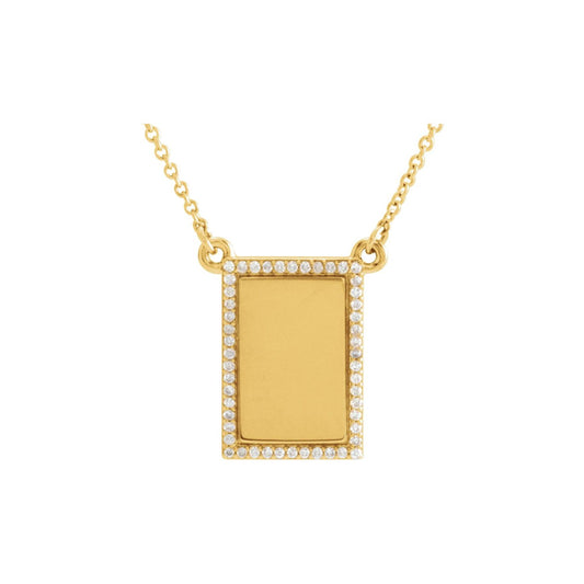 14K Yellow Gold 1/8 CTW Natural Diamond Engravable Rectangle 18" Necklace