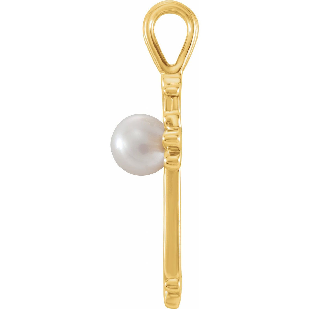 14K Yellow Gold Cultured White Freshwater Pearl Cross Pendant, 21.4 x 10.4 mm