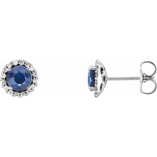 Natural Blue Sapphire & 1/8 CTW Natural Diamond Earrings