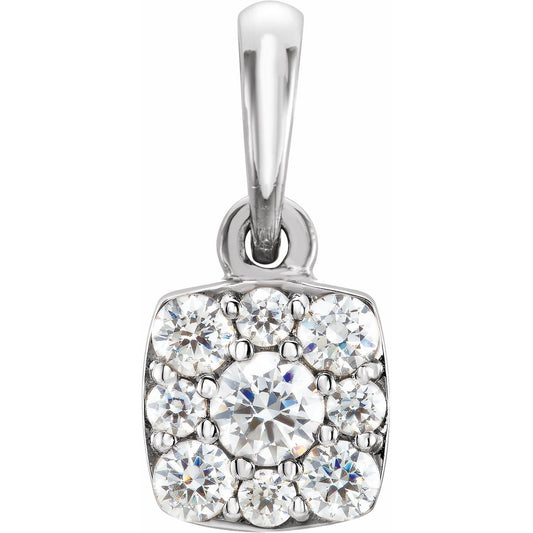 14K White Gold 1/4 CTW Natural Diamond Cluster Pendant, 12.4 x 5.9 mm