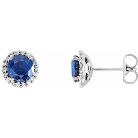 14K White Gold Lab-Grown Blue Sapphire & 1/8 CTW Natural Diamond Earrings