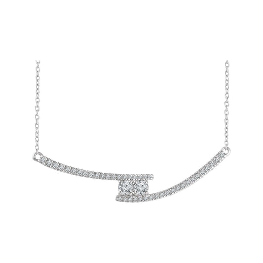 14K White Gold 3/8 CTW Natural Diamond Two-Stone Bar 16-18" Necklace